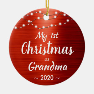 First Christmas Grandma String Lights Photo Ceramic Ornament