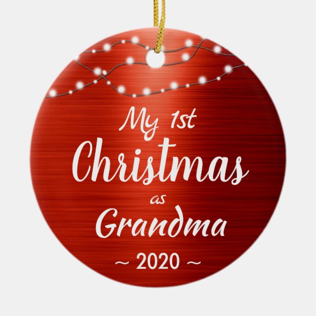 First Christmas Grandma String Lights Photo Ceramic Ornament (Front)
