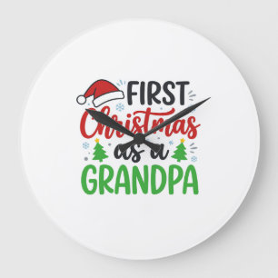 First Christmas Grandpa Santa Hat Large Clock
