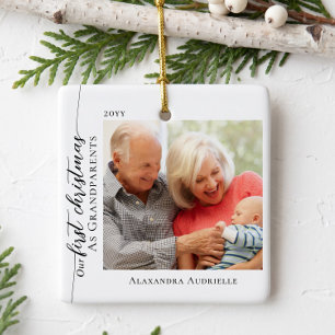 First Christmas Grandparents Baby Photo Birth Stat Ceramic Ornament