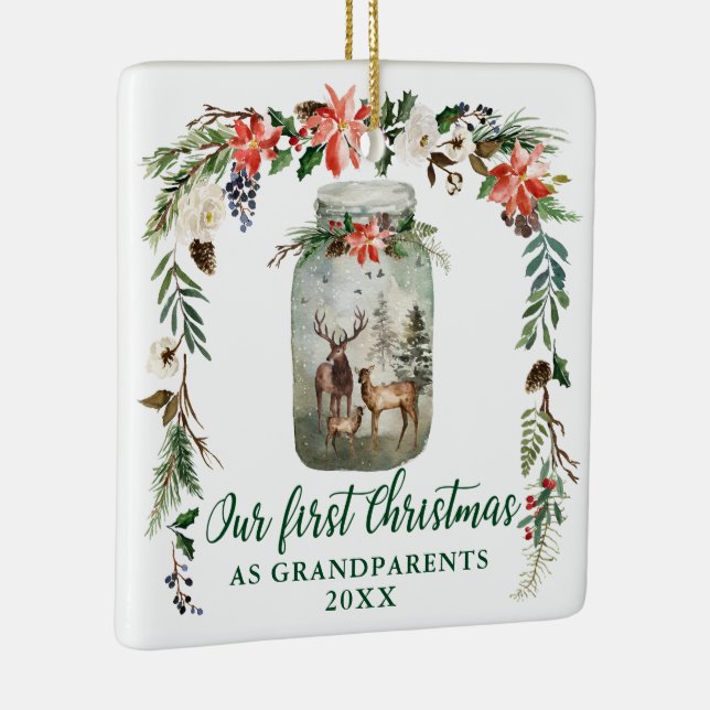 First Christmas Grandparents Deers PHOTO BACK Ceramic Ornament (Right)
