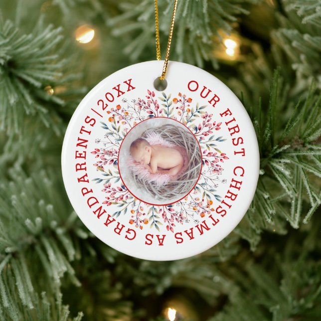 First Christmas grandparents frame photo Ceramic Ornament (Tree)