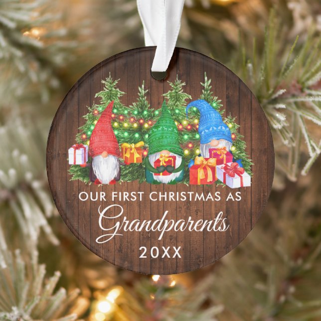 First Christmas Grandparents Gnomes Wood Lights Ornament (Tree)