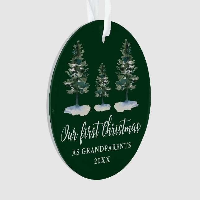 First Christmas Grandparents Green Pine PHOTO BACK Ornament (Front)