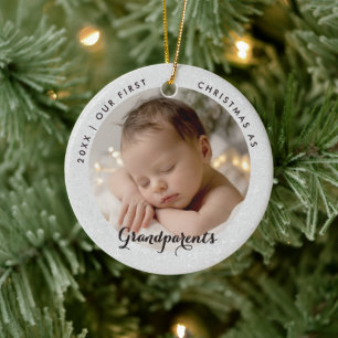 First Christmas Grandparents Modern Script Photo Ceramic Ornament