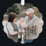 First Christmas grandparents photo script modern Ornament Card<br><div class="desc">Modern Joyful dark red burgundy and green script and heart First Christmas as grandparents keepsake tree ornament card for grandma and grandpa and their first grandchild,  grandson or granddaughter.</div>