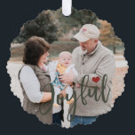 First Christmas grandparents photo script modern Ornament Card<br><div class="desc">Modern Joyful dark red burgundy and green script and heart First Christmas as grandparents keepsake tree ornament card for grandma and grandpa and their first grandchild,  grandson or granddaughter.</div>
