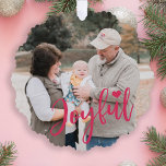 First Christmas grandparents photo script modern Ornament Card<br><div class="desc">Modern Joyful pink script and heart First Christmas as grandparents keepsake tree ornament card for grandma and grandpa and their first grandchild,  grandson or granddaughter.</div>