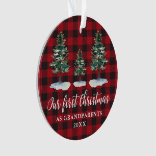First Christmas Grandparents Pine Plaid PHOTO BACK Ornament