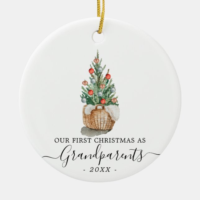 First Christmas Grandparents with photo and tree Ceramic Ornament (Front)