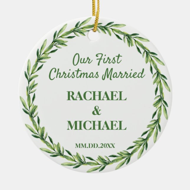 First Christmas Greenery Betta Fish Couples Ceramic Ornament (Front)