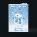 First Christmas | Greeting Card Godson<br><div class="desc">Send out this beautiful card in blue and white colours with cute baby snowman to congratulate your Godson with First Christmas. You can personalize the name on the front page and change wording to your own text inside of the card by clicking "PERSONALIZE" option. Thank you for visiting my shop...</div>