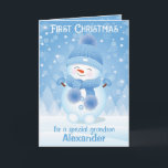 First Christmas | Greeting Card Grandson<br><div class="desc">Send out this beautiful card in blue and white colours with cute baby snowman to congratulate your grandson with First Christmas. You can personalize the name on the front page and change wording to your own text inside of the card by clicking "PERSONALIZE" option. Thank you for visiting my shop...</div>