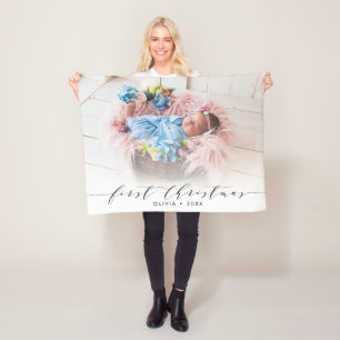 First Christmas Hand-lettering Modern Photo Fleece Blanket
