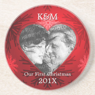First Christmas Heart Personalized photo coaster