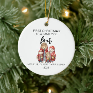 First Christmas Hedgehog Family of Four Ceramic Ornament