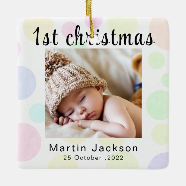First Christmas Here Photo Newborn Cute Baby Toes  Ceramic Ornament (Front)