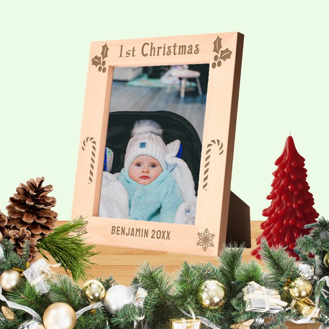 First Christmas Holly, Candy Canes, Show Name 8x10 Etched Frames (First Christmas Holly, Candy Canes, Show Name 8x10 Etched Frames)