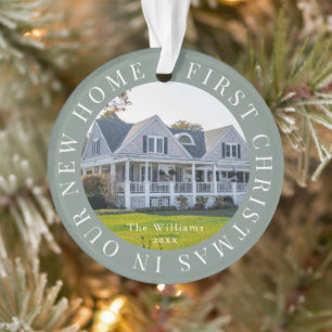 First Christmas Home Sage Green Photo Ornament