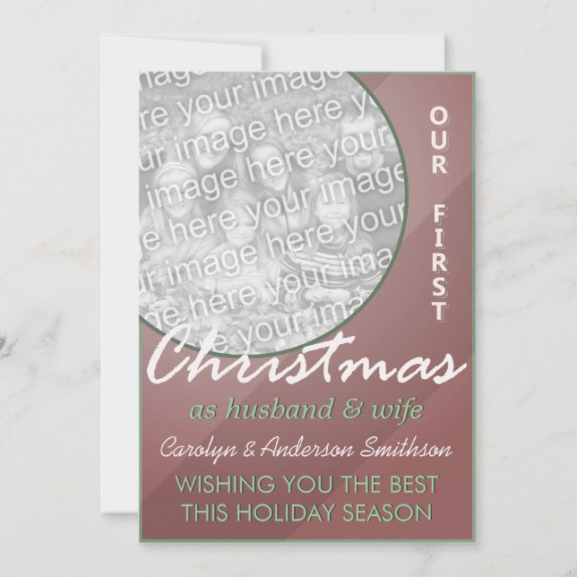 First Christmas Husband & Wife Red Green Holiday Card (Front)