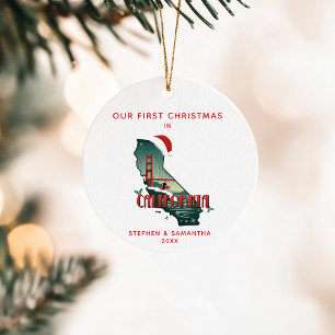 First Christmas In California State Custom Text Ceramic Ornament
