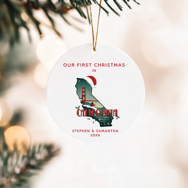 First Christmas In California State Custom Text Ceramic Ornament (Edit details to personalize.  Coordinating gifts & partyware in the collection)