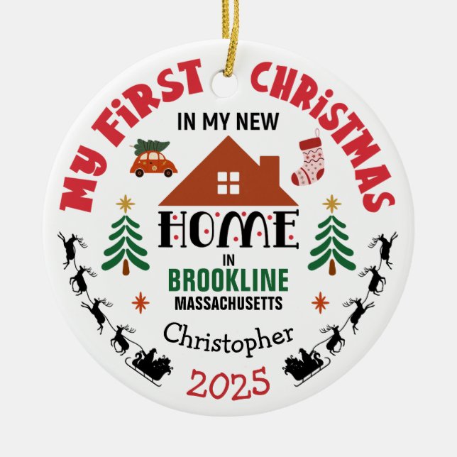 First Christmas In My New Home Custom Name Ceramic Ornament (Front)