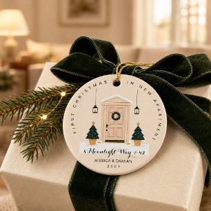 ]FIRST CHRISTMAS IN NEW APARTMENT BEIGE CERAMIC ORNAMENT
