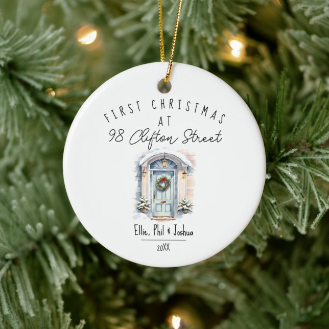 first Christmas in New Home Christmas watercolour Ceramic Ornament (Tree)