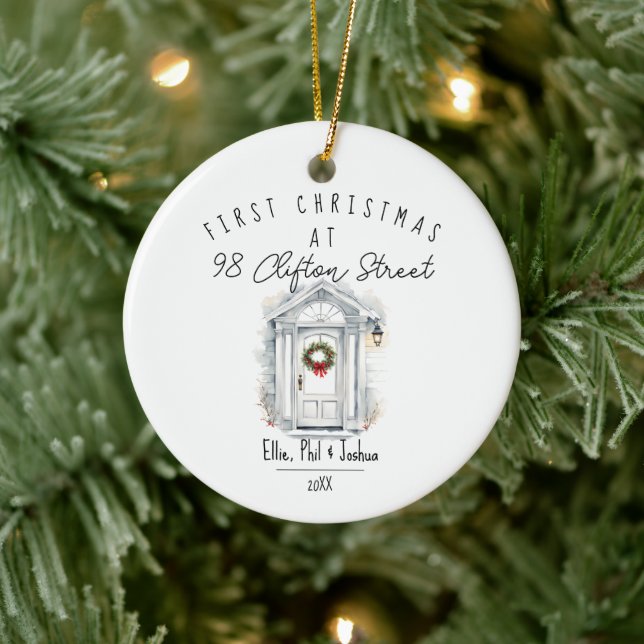 first Christmas in New Home Christmas watercolour Ceramic Ornament (Tree)