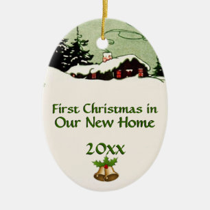 First Christmas in New Home Country Cabin Ceramic Ornament