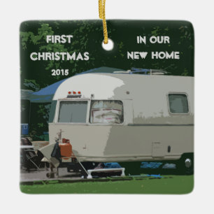 First Christmas in New Home Old Vintage Camper Ceramic Ornament