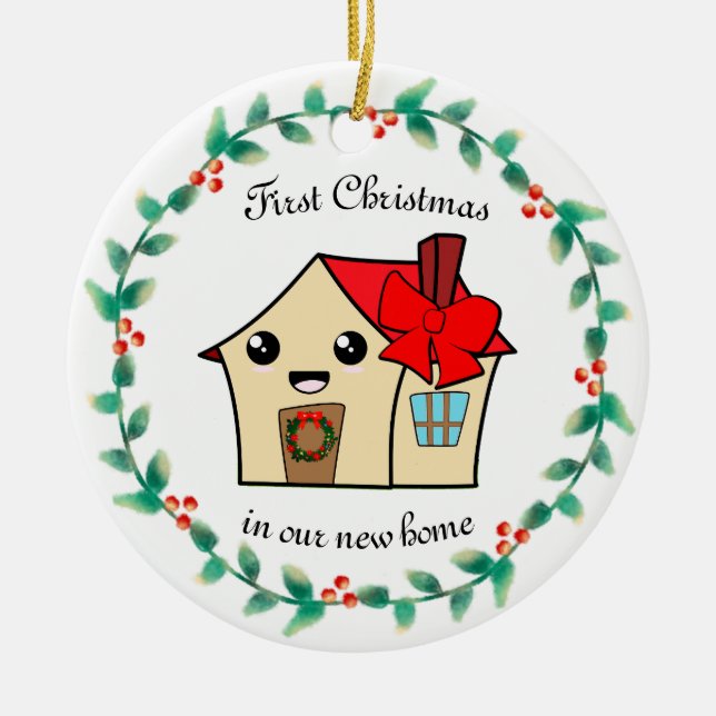 First Christmas in New Home Personalized Ceramic Ornament (Front)