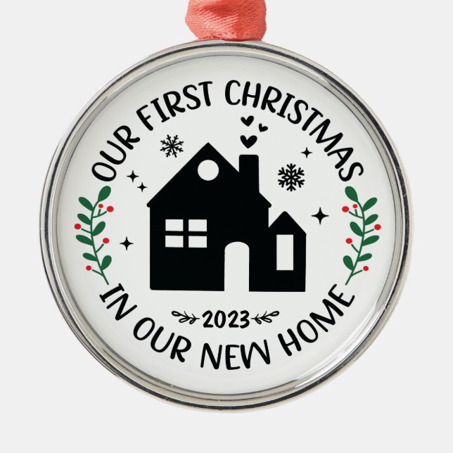 First Christmas In New Home Personalized Christmas Metal Ornament (Front)