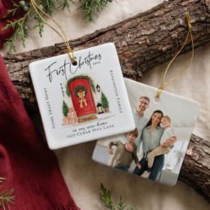 First Christmas in New Home Personalized Photo Ceramic Ornament