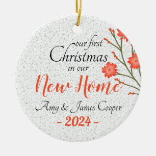 First Christmas In New Home Photo Elegant Script  Ceramic Ornament