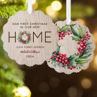 First Christmas in New Home Rustic Faux Wood -