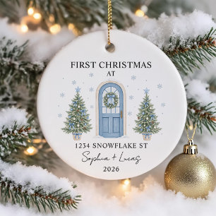 First Christmas In New Home Watercolor Door Ceramic Ornament