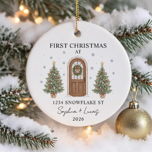 First Christmas In New Home Watercolor Door Ceramic Ornament