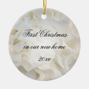 First Christmas in New Home White Floral Ceramic Ornament