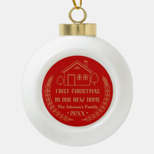 First Christmas In Our New Home 2018 Gold Ceramic Ball Christmas Ornament
