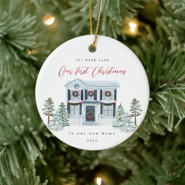 First Christmas in our New Home Address and Year Ceramic Ornament (Tree)