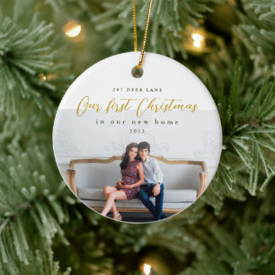 First Christmas in our New Home Address Photo Ceramic Ornament