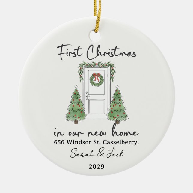 First Christmas in Our New Home Custom Ceramic Ornament (Front)