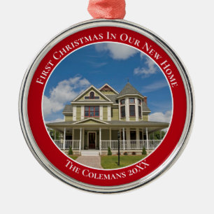 First Christmas in Our New Home Custom House Photo Metal Ornament