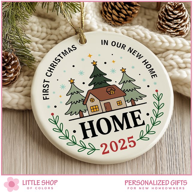 First Christmas in Our New Home Customizable Photo Ceramic Ornament (Creator Uploaded)