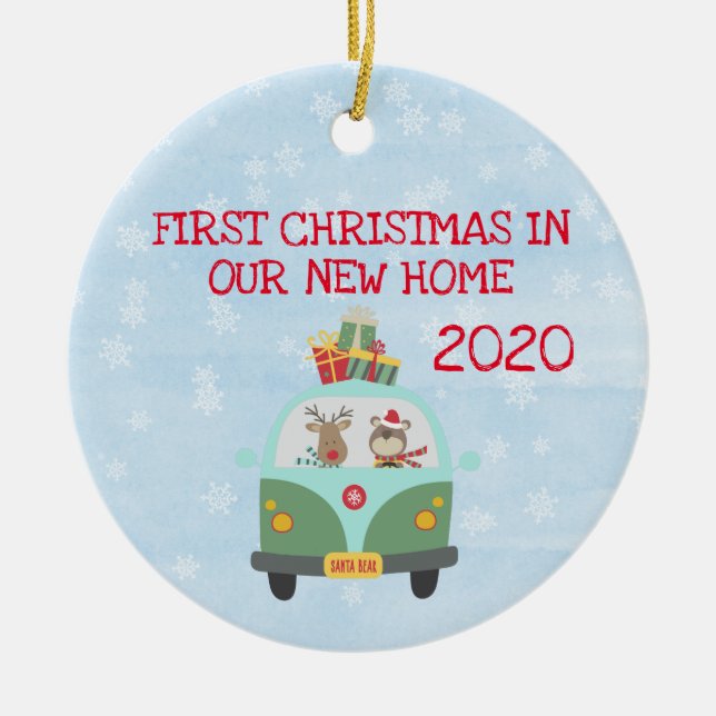 First Christmas in our new Home Cute Car Van Ceramic Ornament (Front)