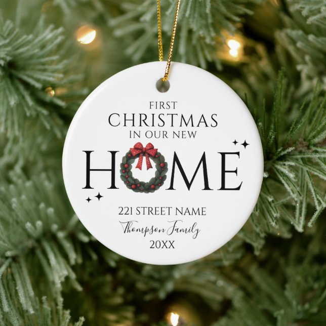 First Christmas In Our New Home Elegant Wreath Ceramic Ornament (Tree)