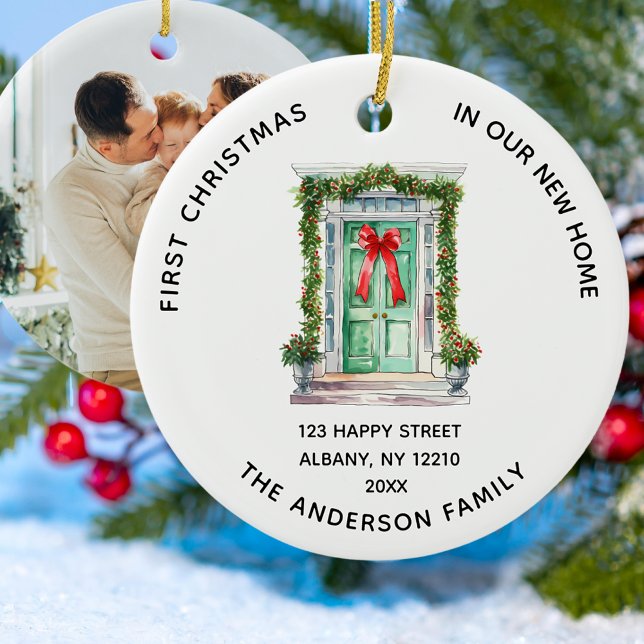 First Christmas In Our New Home Family Photo Ceramic Ornament (Creator Uploaded)