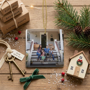 First Christmas in Our New Home Family Photo Ceramic Ornament